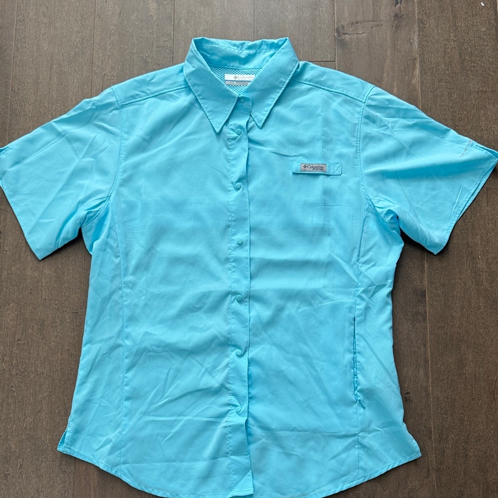 Columbia Women's Light Blue PFG Snap Down Shirt